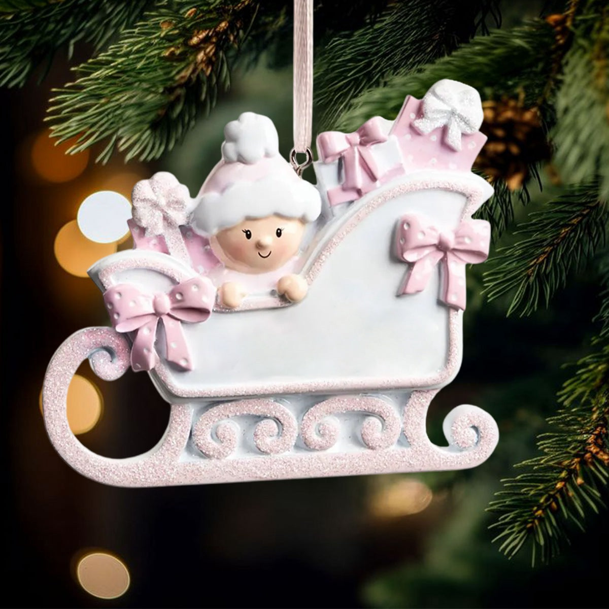 Cute Baby Sleigh Personalized Handwritten Poly Resin Ornament