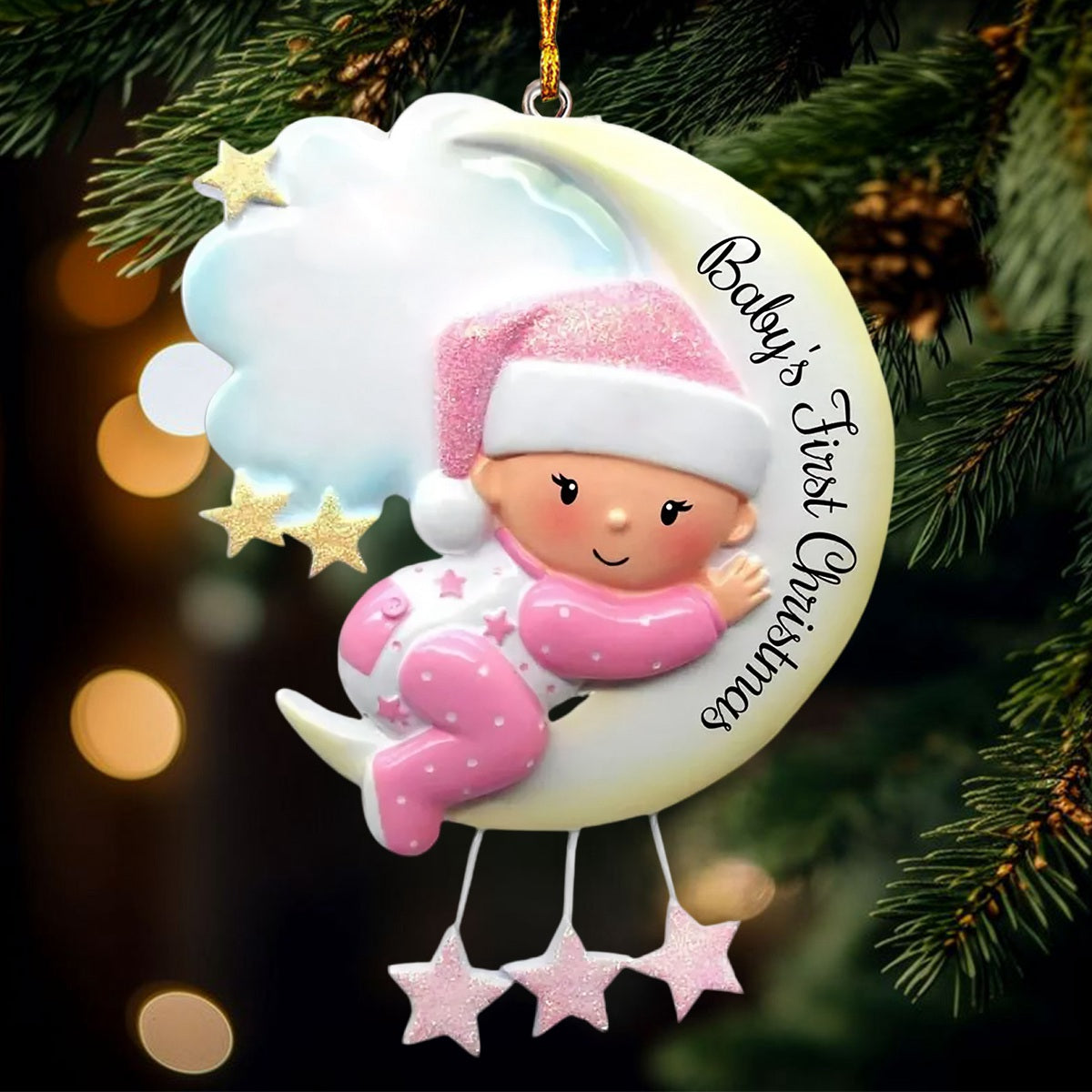 Baby Sleeping On Moon Personalized Handwritten Poly Resin Christmas Ornament