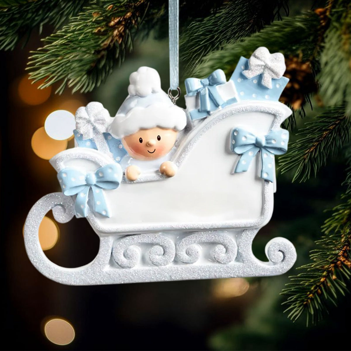 Cute Baby Sleigh Personalized Handwritten Poly Resin Ornament