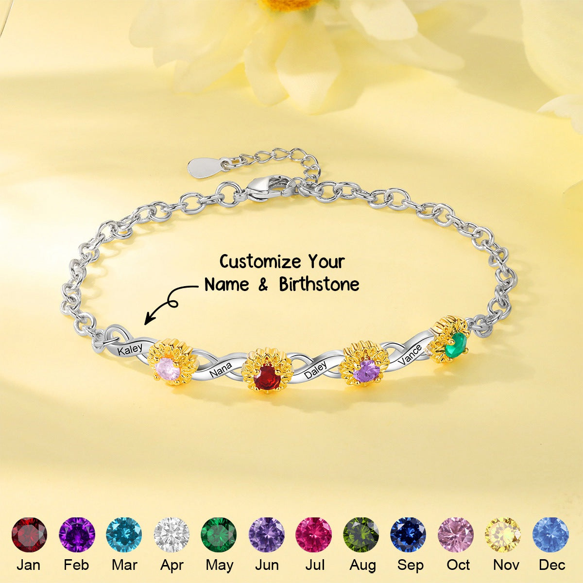 Birthstones & Names - Personalised Birthstone Beautiful Bracelet Gift for Her