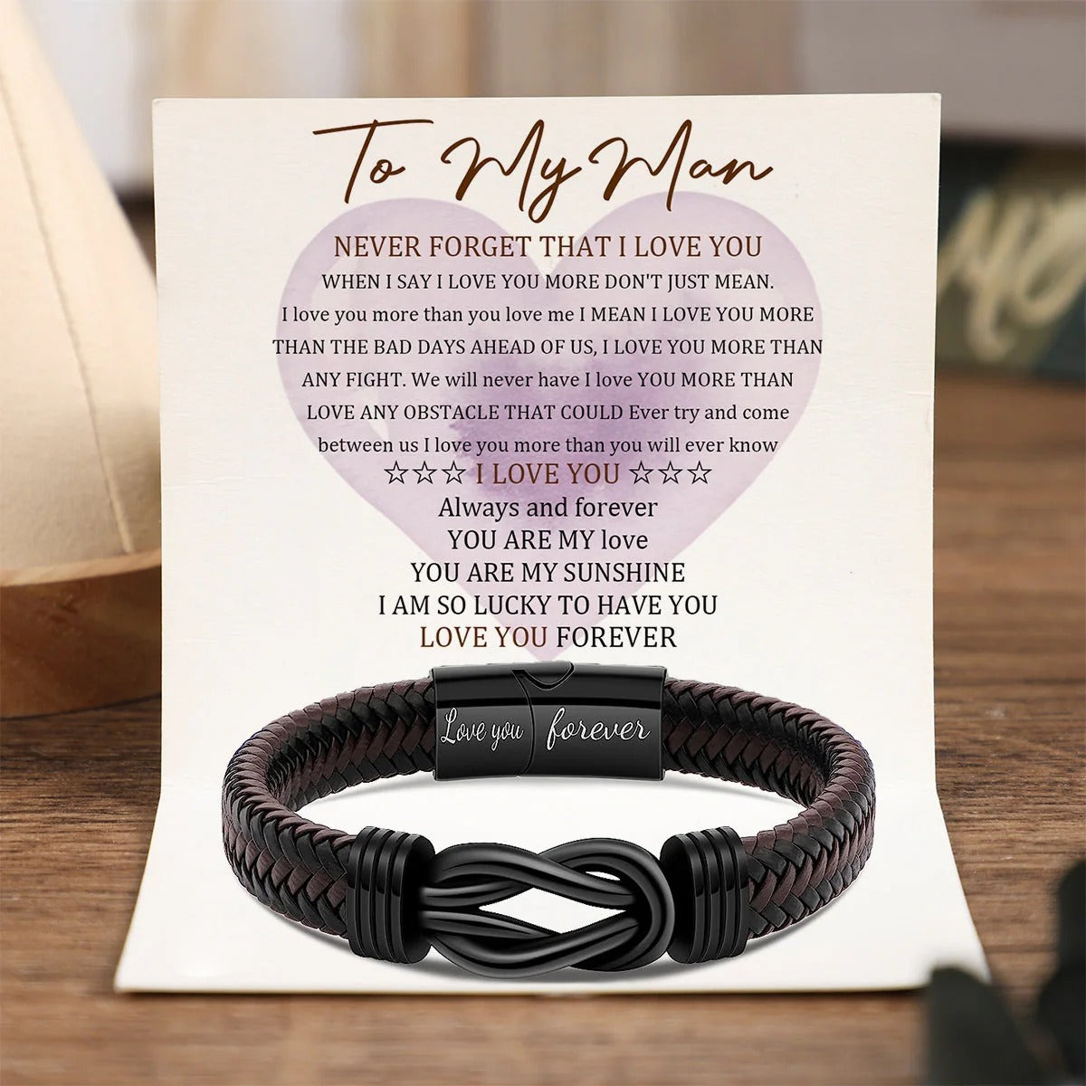 To My Man - You Are The One I Want To Be With - Men Infinity Leather Bracelet