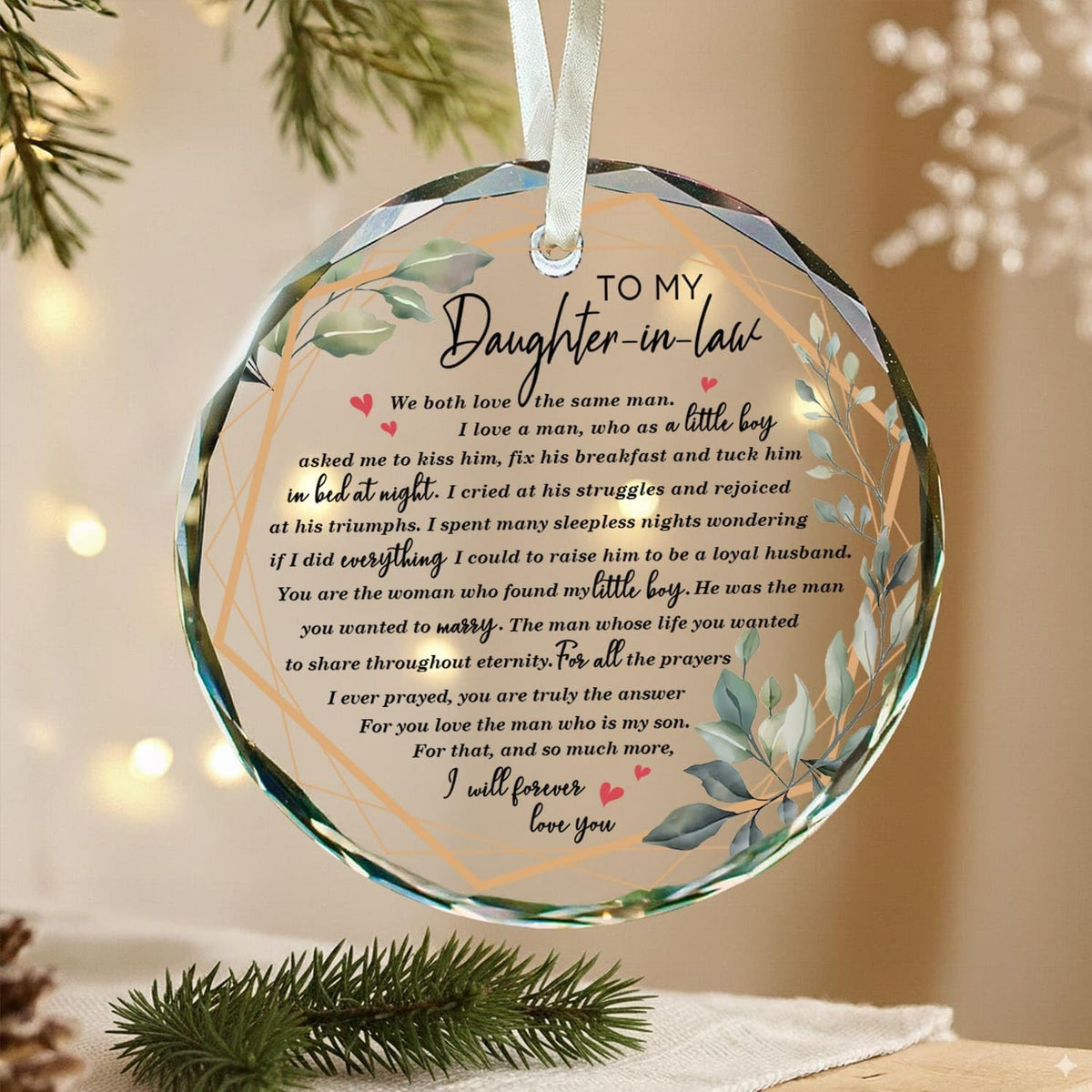 To My Daughter-in-Law I Will Forever Love You Glass Christmas Ornament