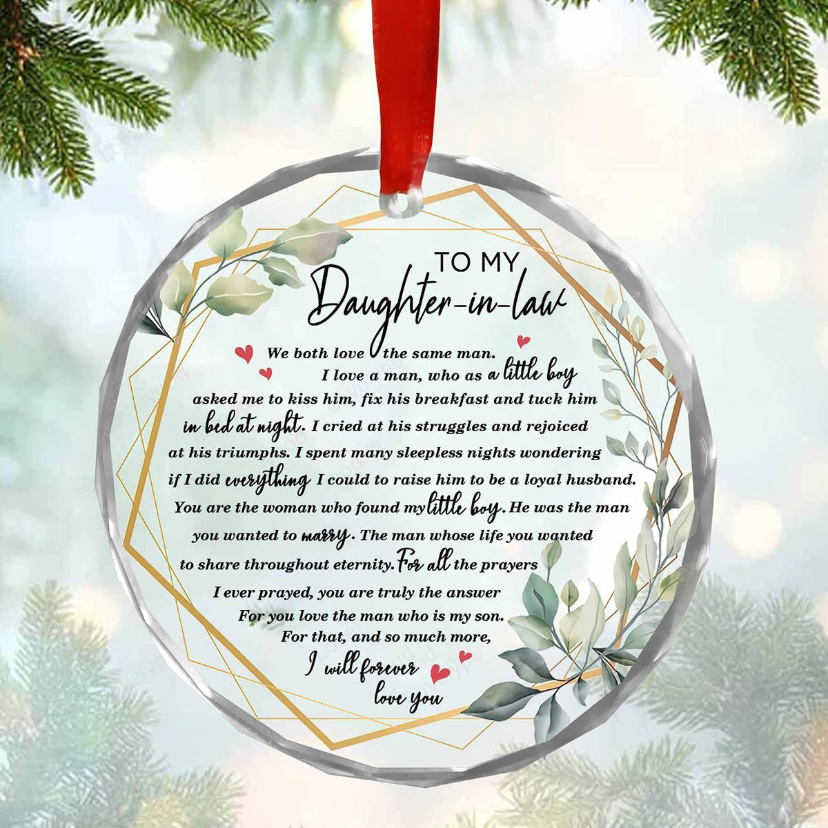 To My Daughter-in-Law I Will Forever Love You Glass Christmas Ornament
