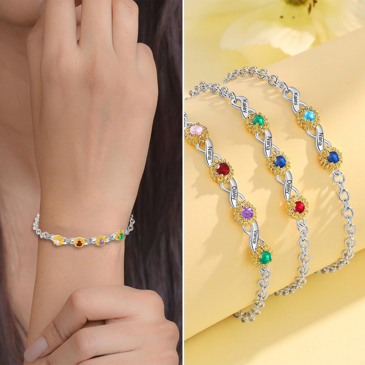 Birthstones & Names - Personalised Birthstone Beautiful Bracelet Gift for Her