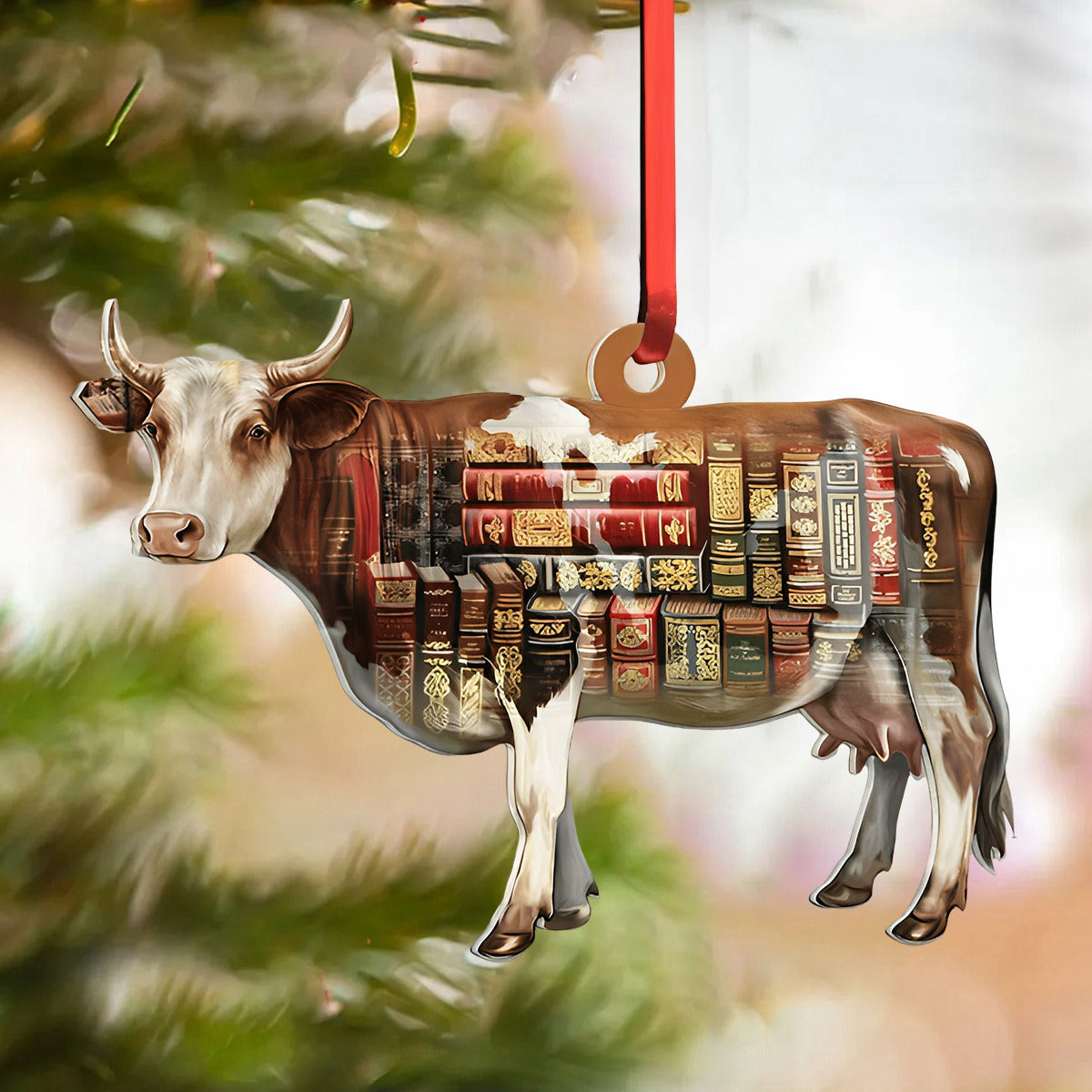 Cow Book Ornament - Gift For Book Lovers- Christmas Gift