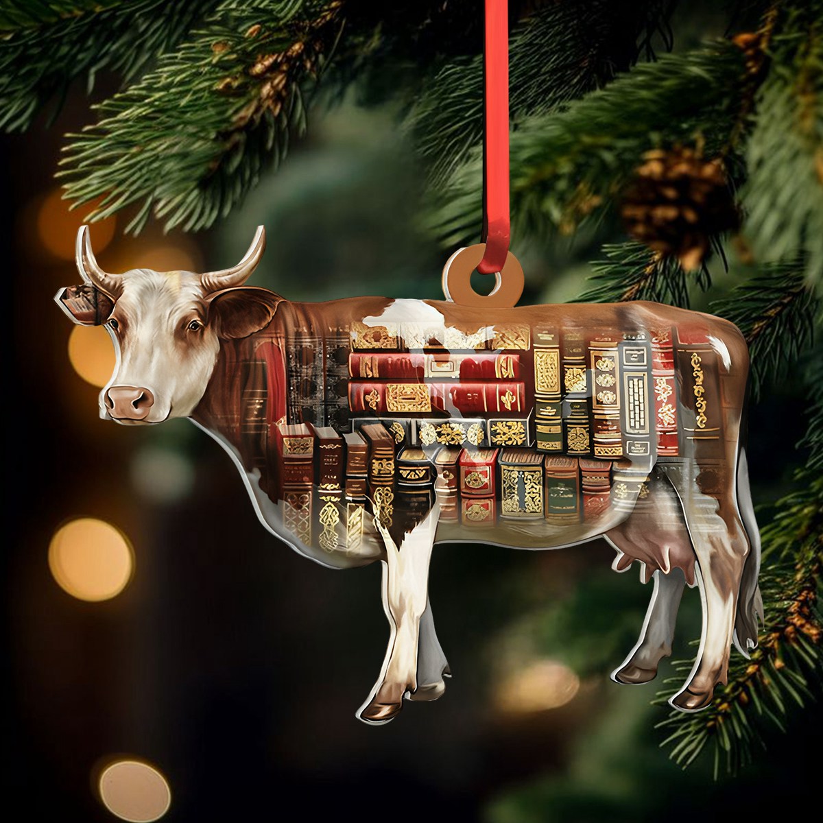 Cow Book Ornament - Gift For Book Lovers- Christmas Gift