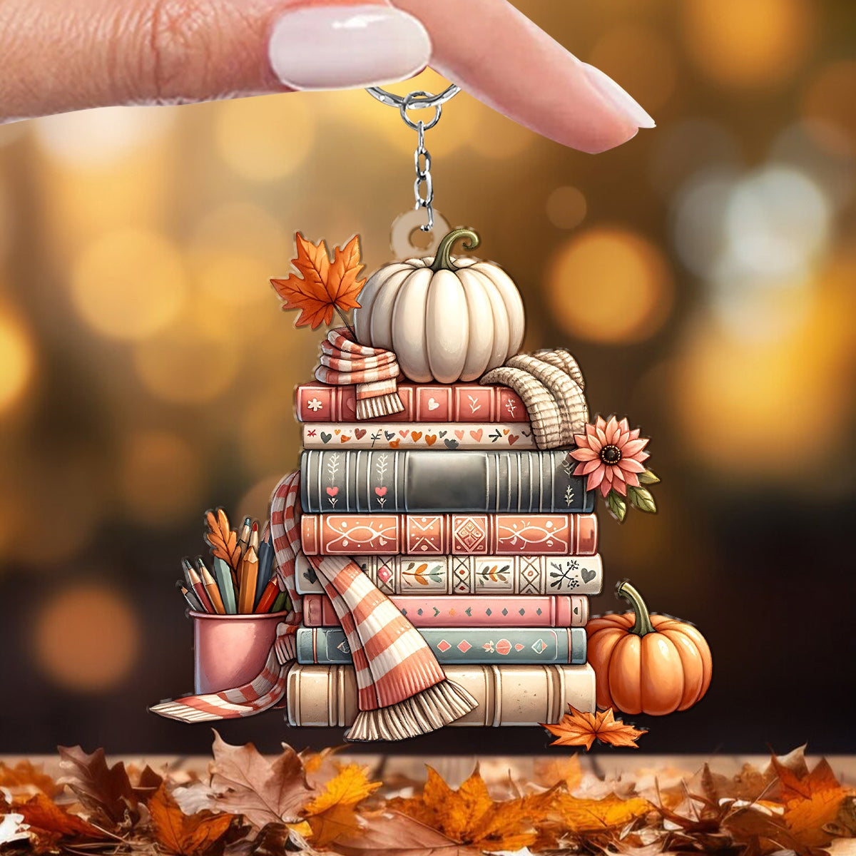 Pumpkins Book Tree Keychain, Perfect Gift For Book Lovers