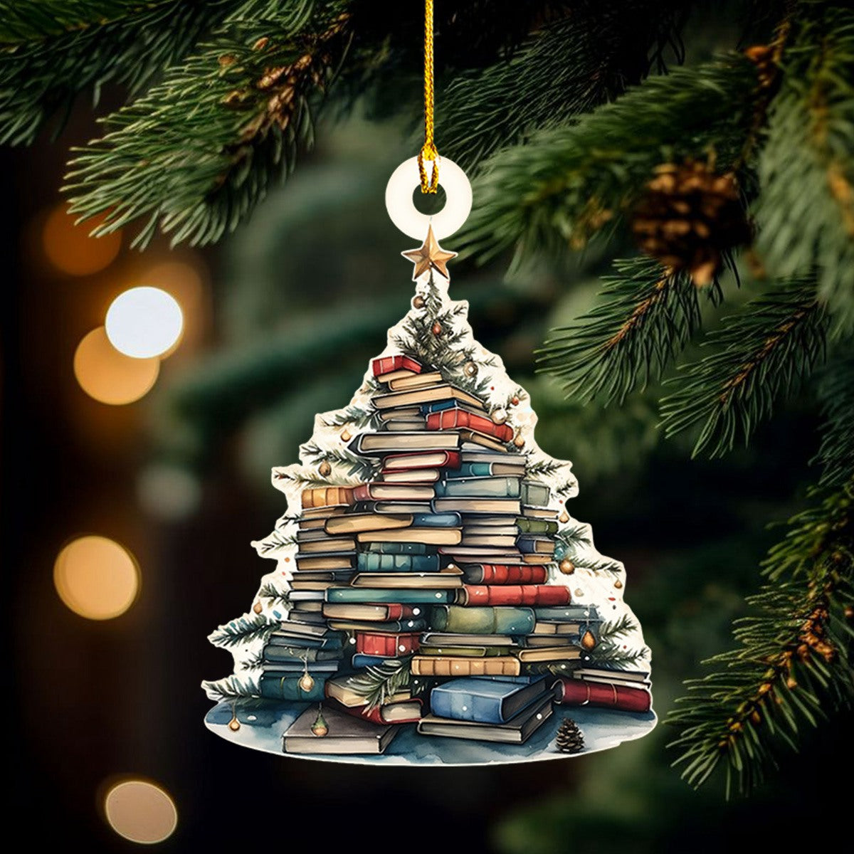 Christmas Book Tree Ornament, Book Lover Xmas Ornament