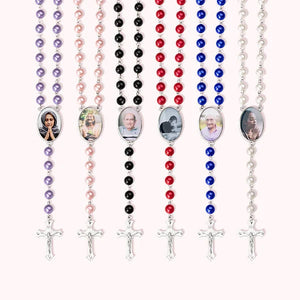 Personalized Rosary Beads Cross Necklace with Photo Memorial Gift for Women