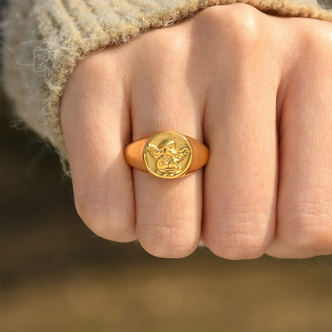 The Day I Lost You Gold Memorial Angel Ring