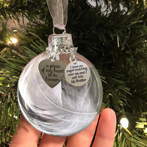 A Piece of My Heart Is In Heaven Feather Ball Memorial Ornament