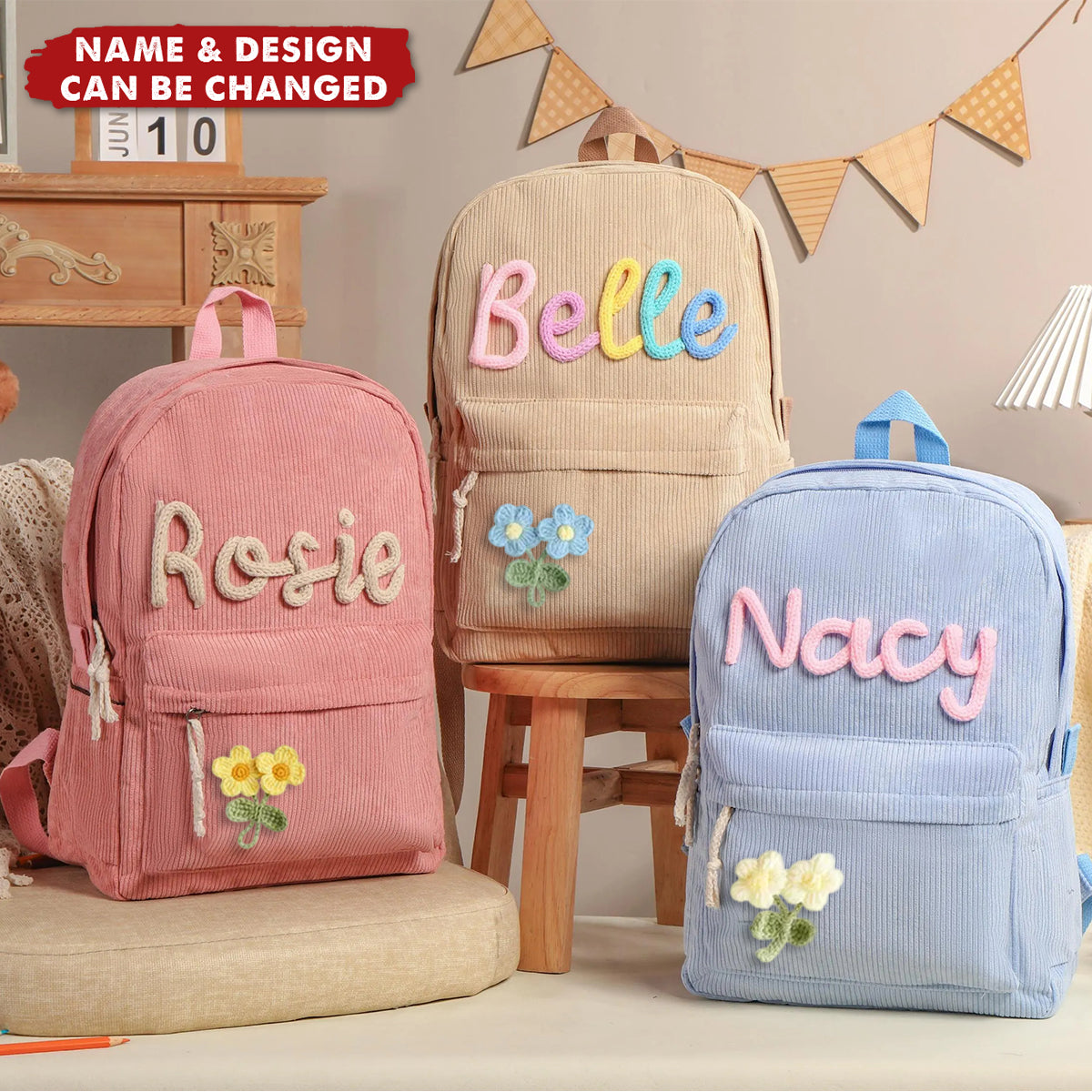 Custom Kid Name Pastel Color Personalized Backpack