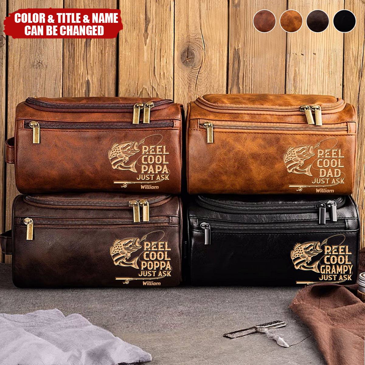 Fishing Dad Leather Toiletry Bag - Personalized Gifts For Dad