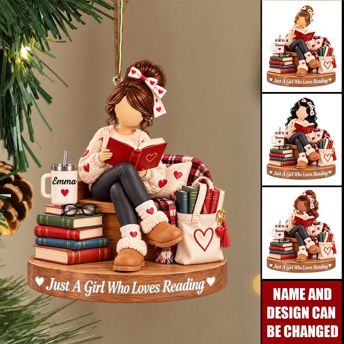 Personalized Acrylic Reading Ornament, Custom Book Lover Gift For Sister