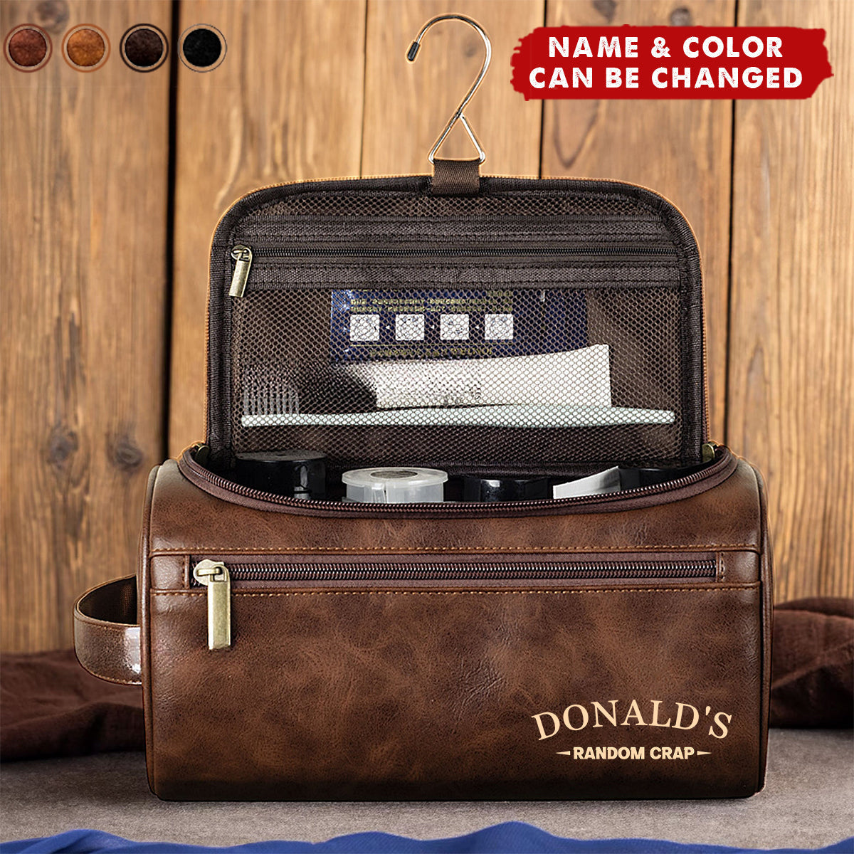 Man Stuff - Personalized Leather Toiletry Bag
