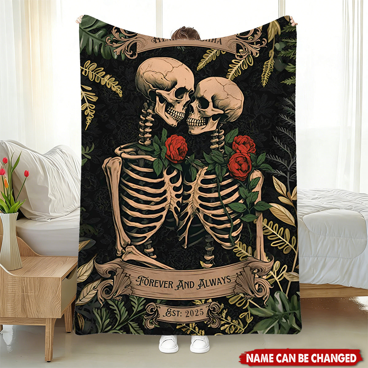 Skeleton Lovers Personalized Blanket - Gothic Wedding Custom Blanket Woven  Tapestry Spooky Wedding Anniversary Gift For Goths