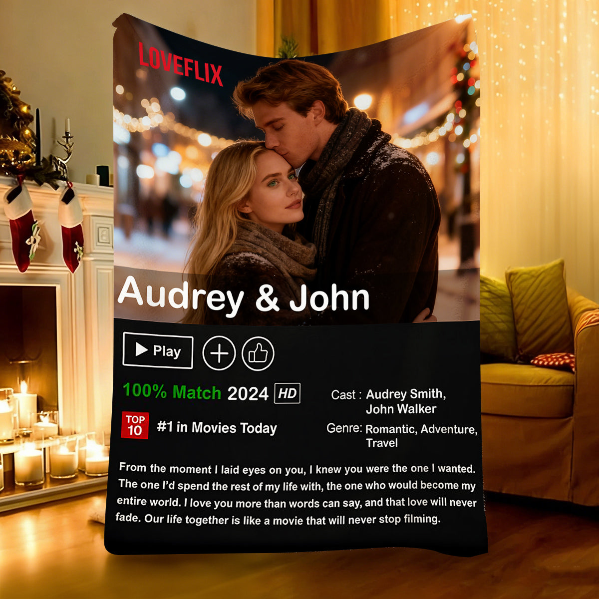 Couples Loveflix Movie Poster - Personalized Photo Blanket