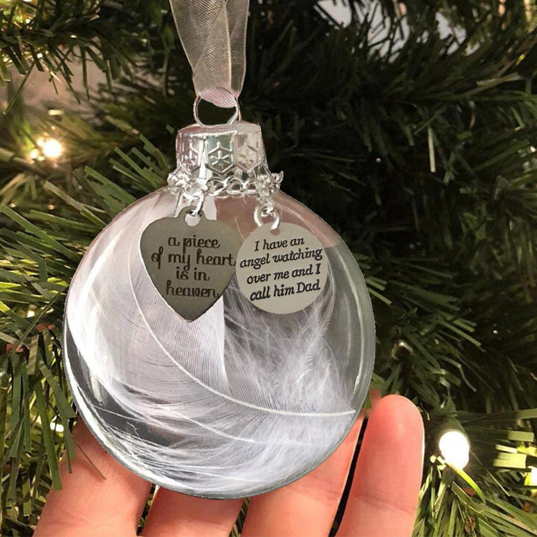 A Piece of My Heart Is In Heaven Feather Ball Memorial Ornament