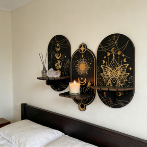 Wooden Crystal Shelf, Mini Boho Wall Decor