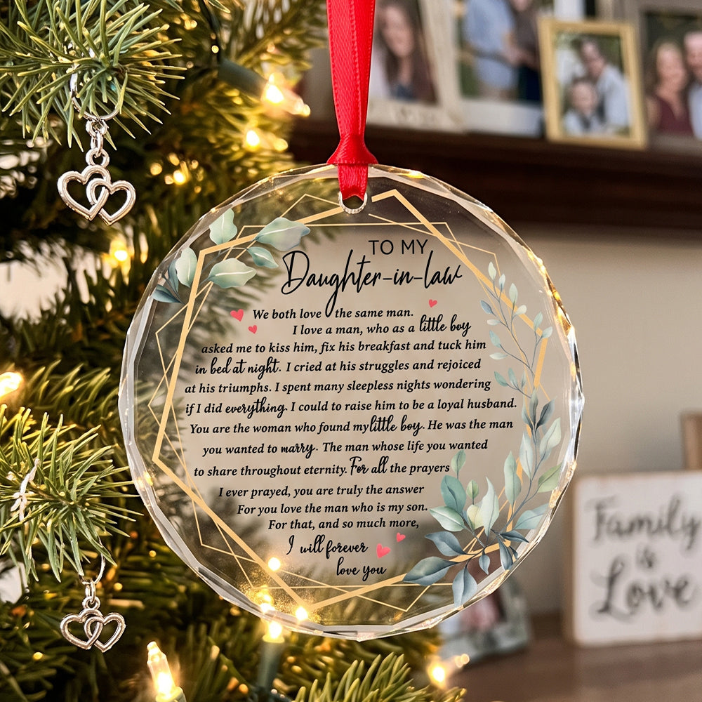 To My Daughter-in-Law I Will Forever Love You Glass Christmas Ornament