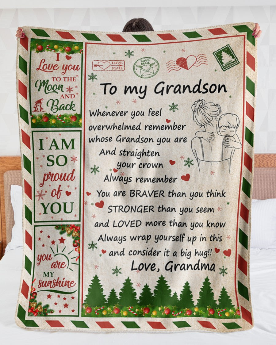 I Love You To The Moon And Back - Best Gift For Grandson Sherpa Fleece Blanket