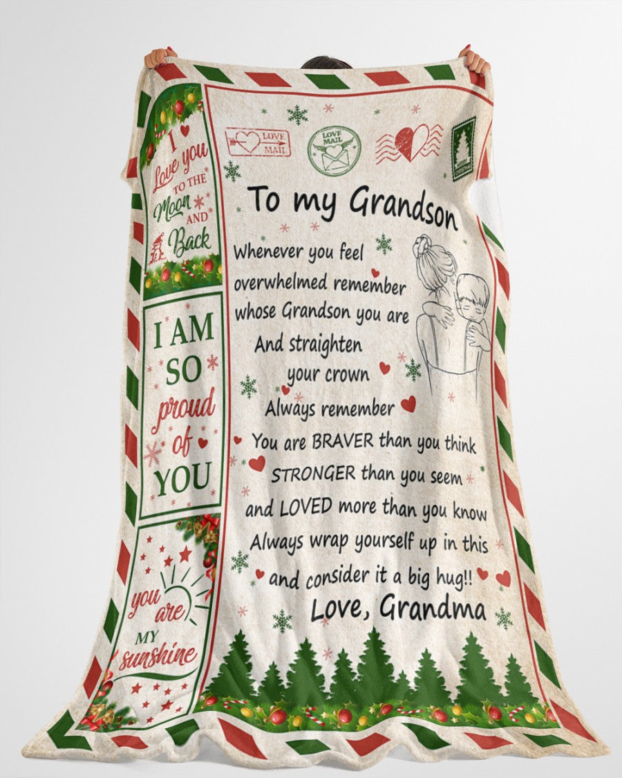 I Love You To The Moon And Back - Best Gift For Grandson Sherpa Fleece Blanket