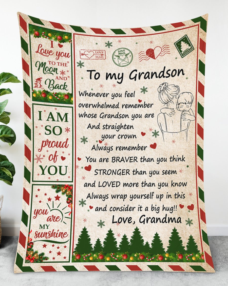 I Love You To The Moon And Back - Best Gift For Grandson Sherpa Fleece Blanket