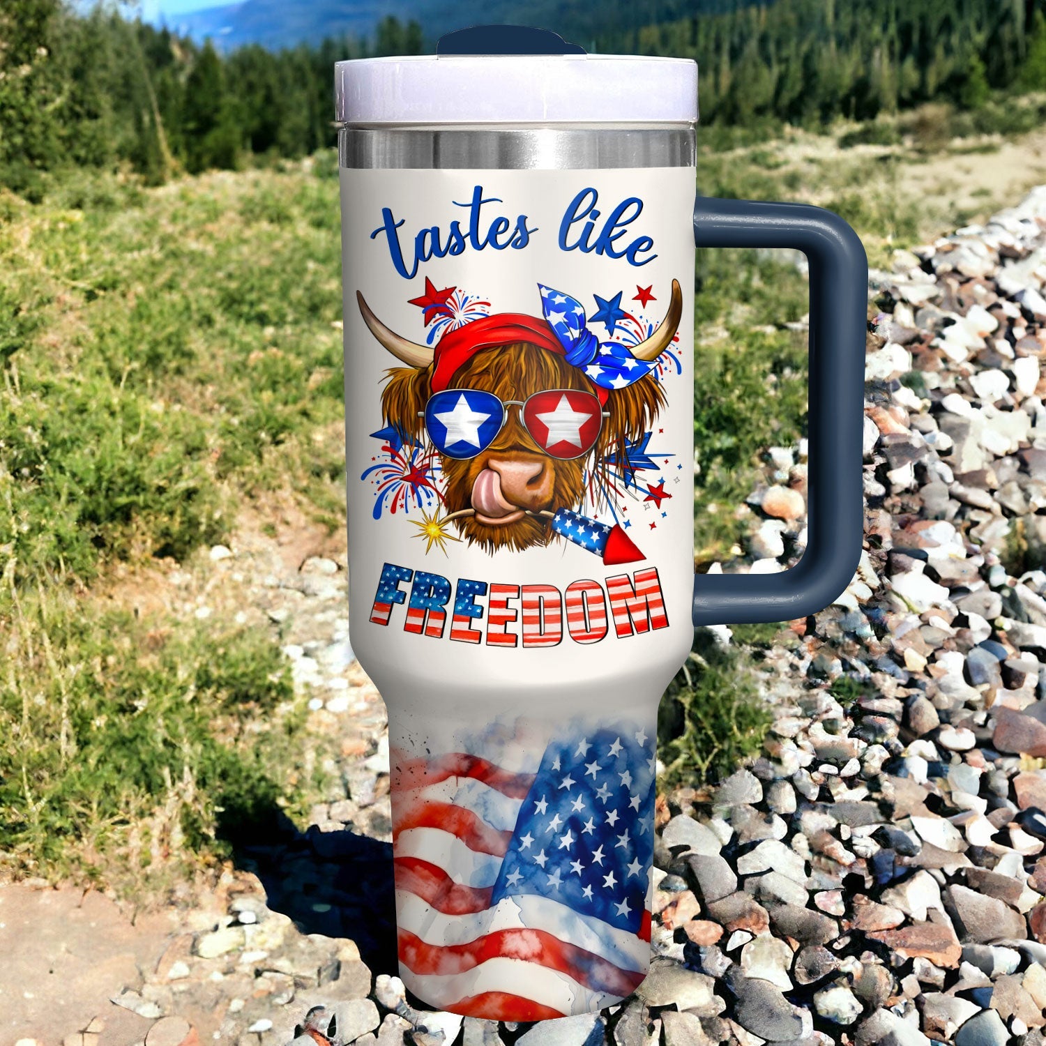 Tastes Like Freedom Highland Cow - Tumbler With Handle - Gift for Highland Cow Lover NCU0PT019