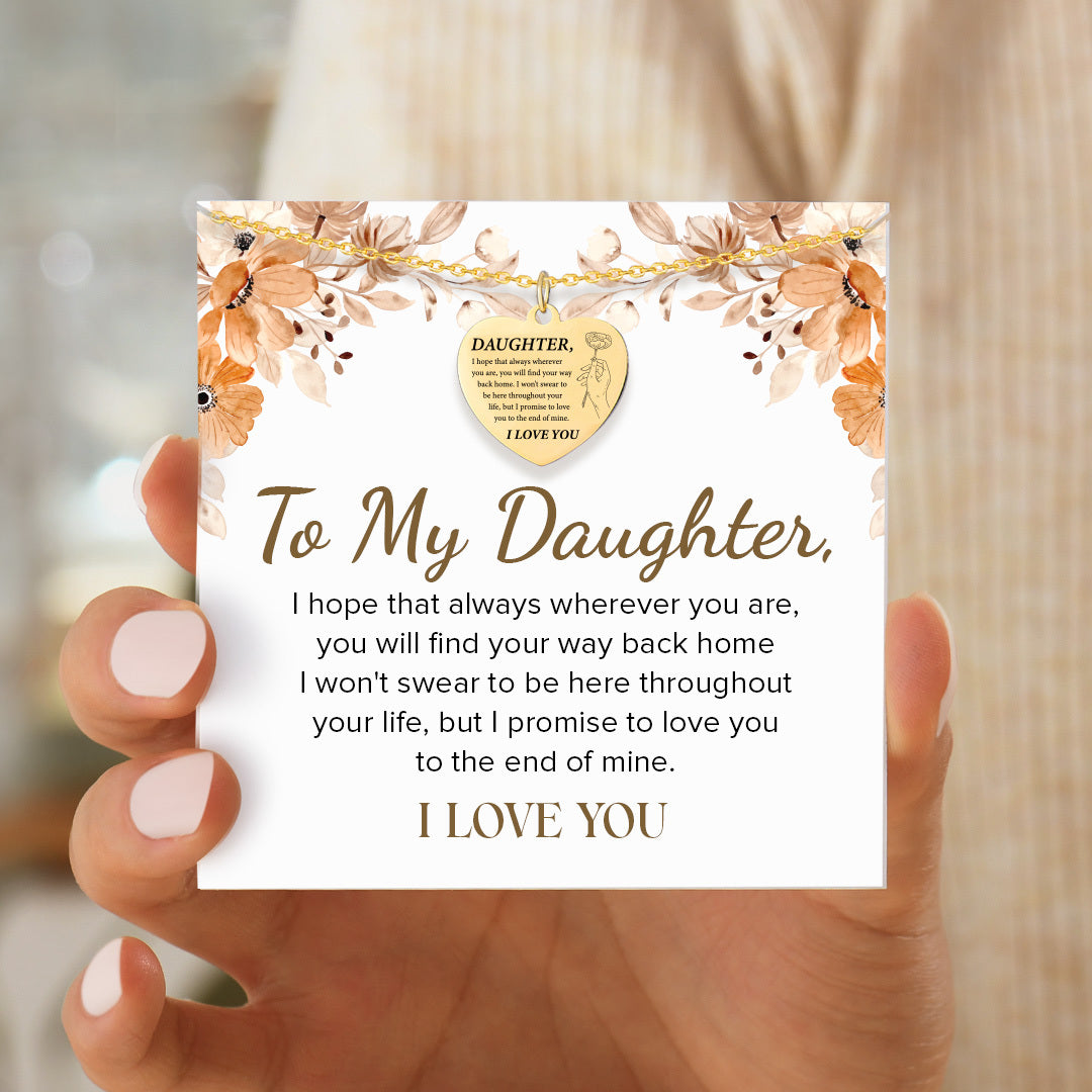To My Daughter, Always Love You Engraved Heart Necklace