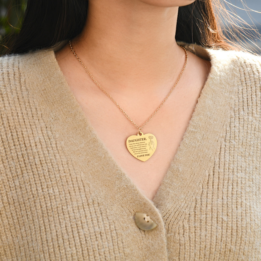 To My Daughter, Always Love You Engraved Heart Necklace