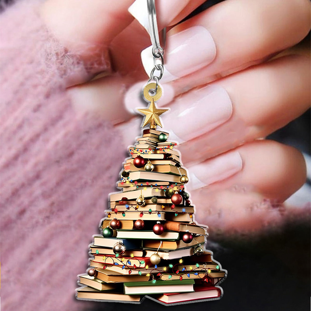 Book Tree Keychain, Book Lover Christmas Keychain