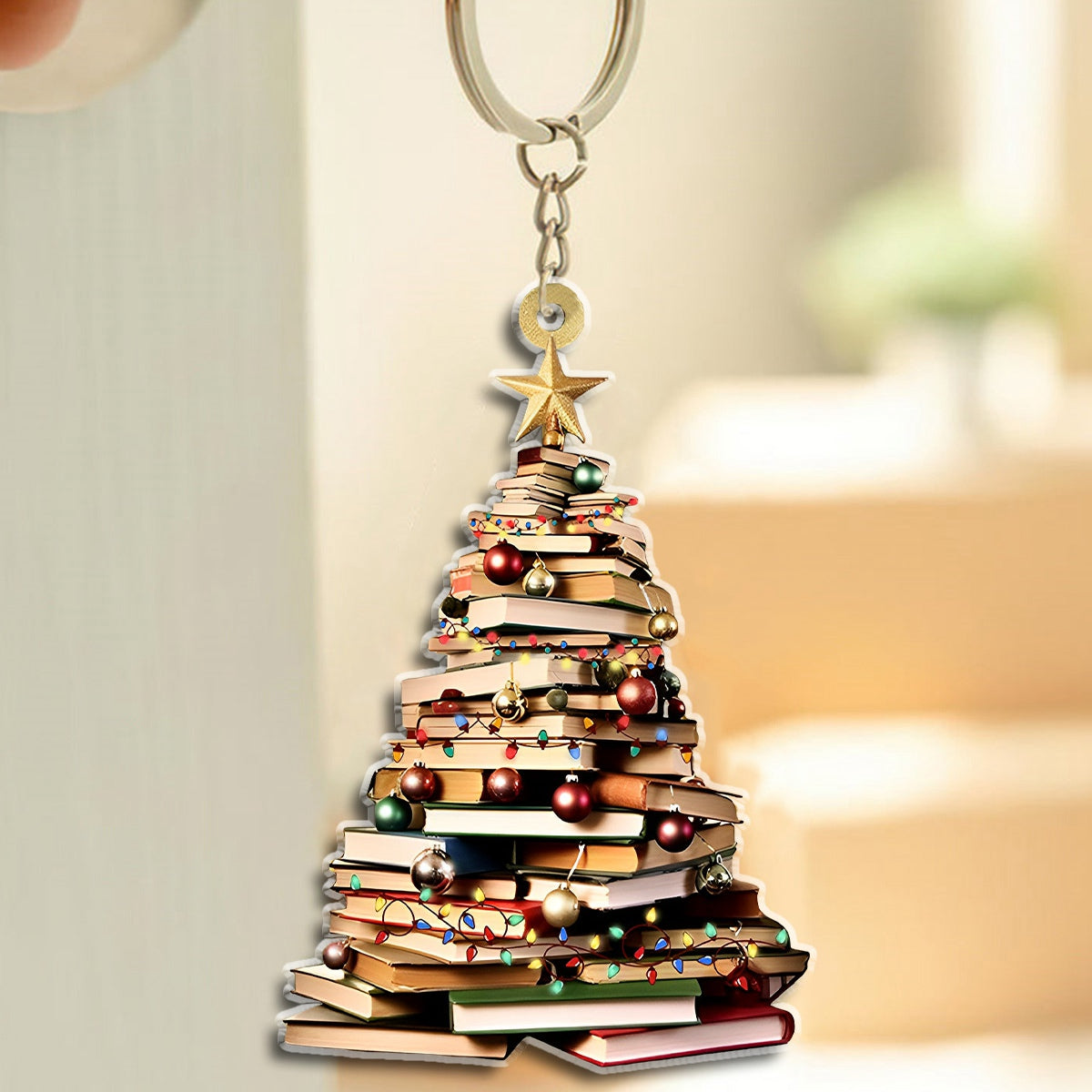 Book Tree Keychain, Book Lover Christmas Keychain