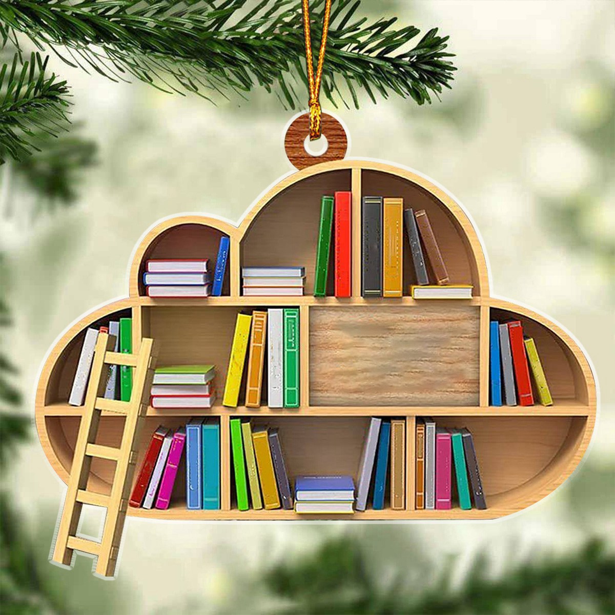 Cloud Bookshelf Christmas Ornament, Unique Book Lover Gift