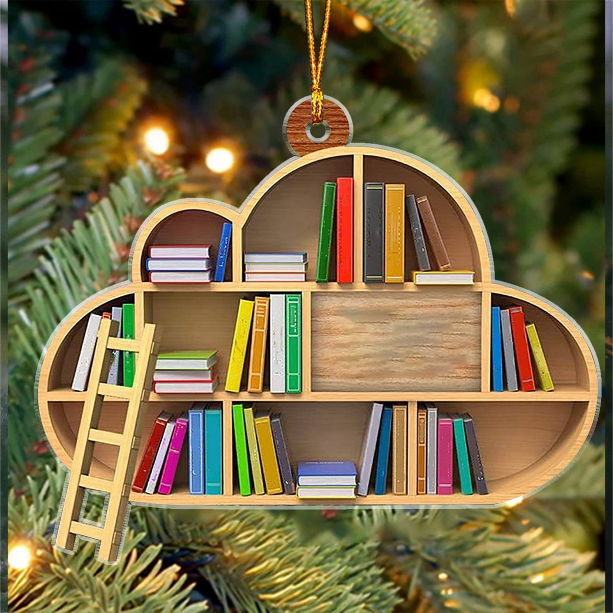 Cloud Bookshelf Christmas Ornament, Unique Book Lover Gift