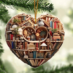 Heart Bookshelf Christmas Ornament, Perfect Gift For Book Lovers