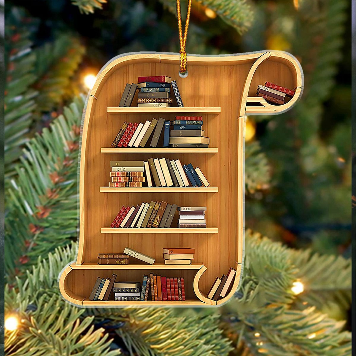 Bookshelf Christmas Ornament, Unique Book Lover Gift