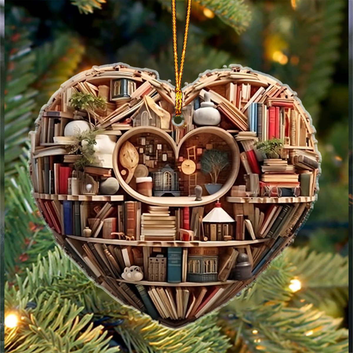 Heart Bookshelf Christmas Ornament, Perfect Gift For Book Lovers