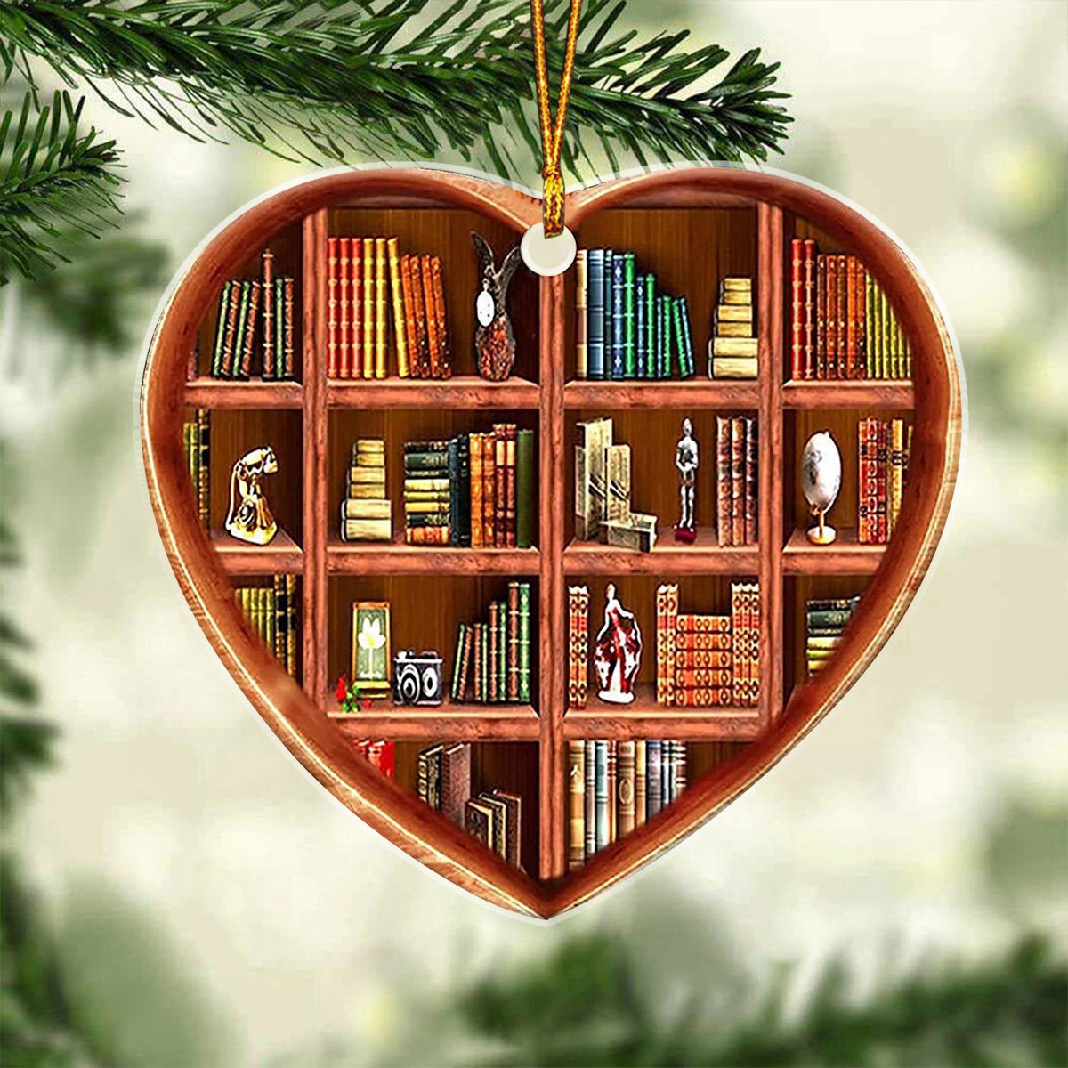 Heart Bookshelf Christmas Ornament, Unique Book Lover Gift