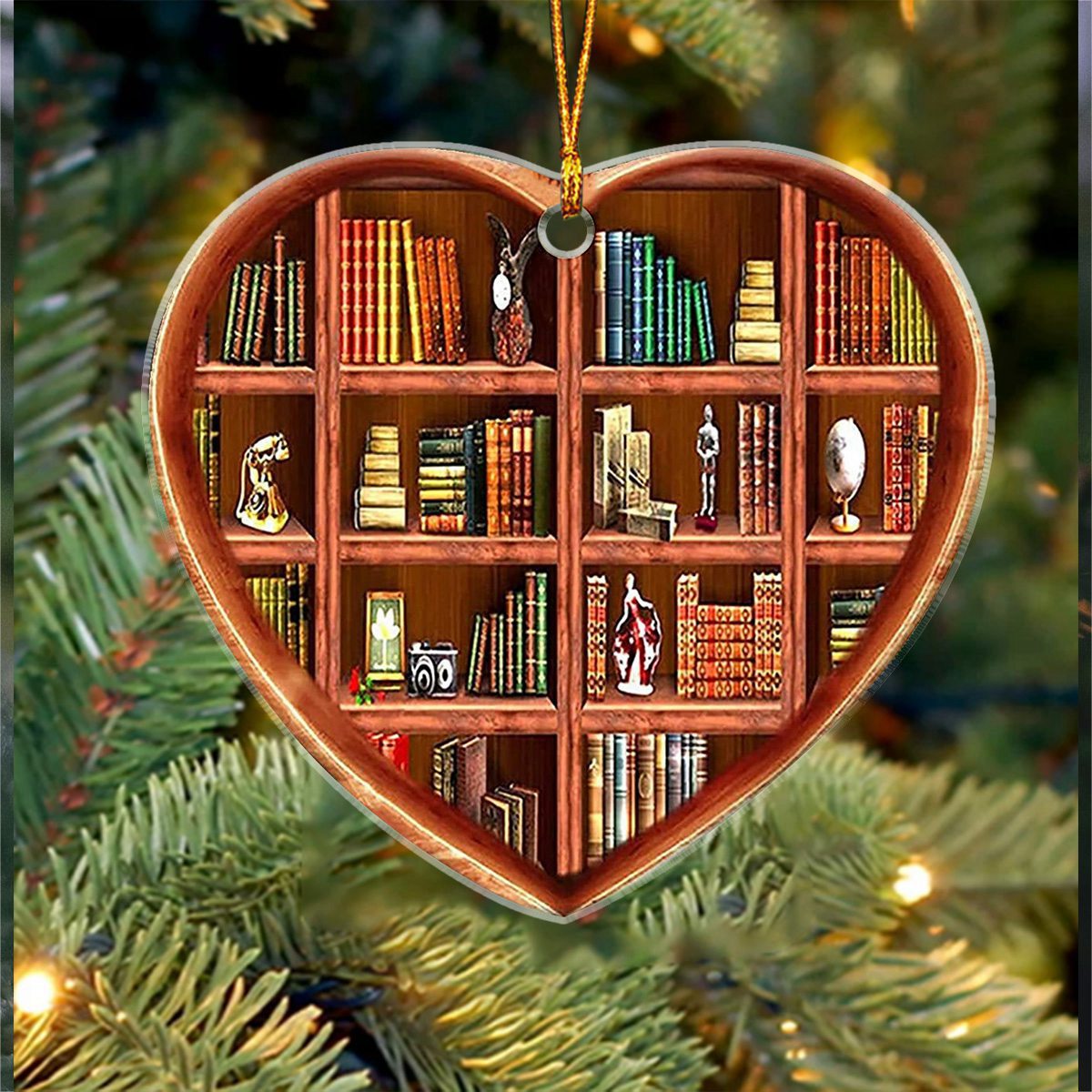 Heart Bookshelf Christmas Ornament, Unique Book Lover Gift