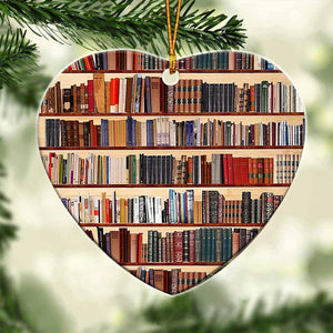 Heart Bookshelf Christmas Ornament - Unique Book Lover Gift