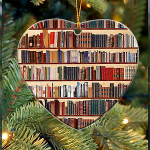 Heart Bookshelf Christmas Ornament - Unique Book Lover Gift