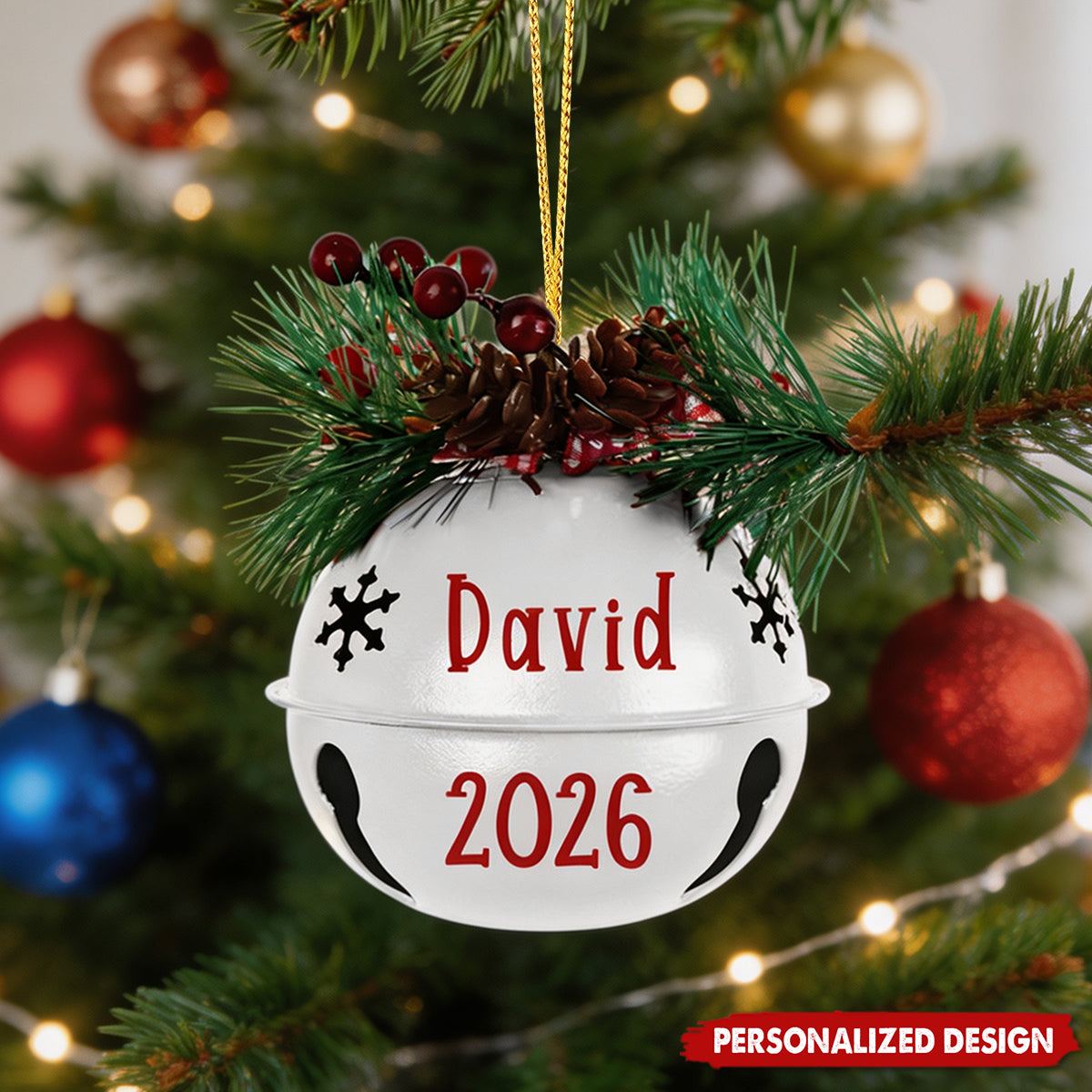 Personalized Metal Bell Christmas Ornament - Custom Name Sleigh Bell Tree Decoration