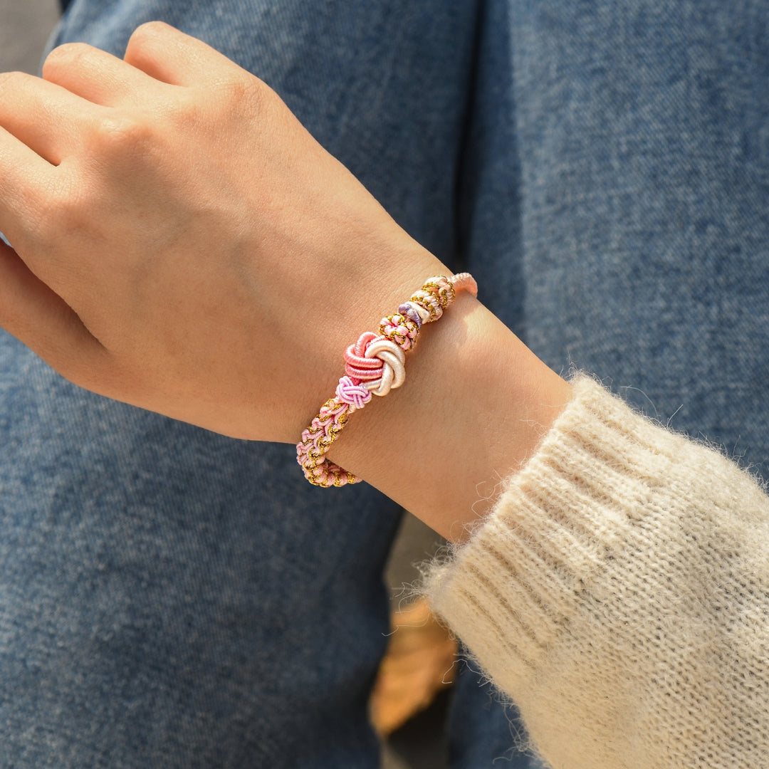 Grandmother & Granddaughter ‘Be Brave and Be Strong’ Peach Blossom Knot Bracelet