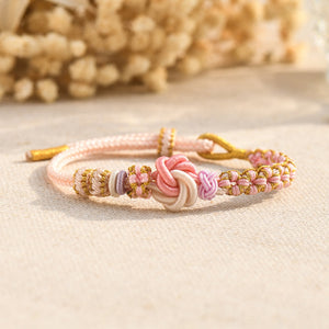 Grandmother & Granddaughter ‘Be Brave and Be Strong’ Peach Blossom Knot Bracelet