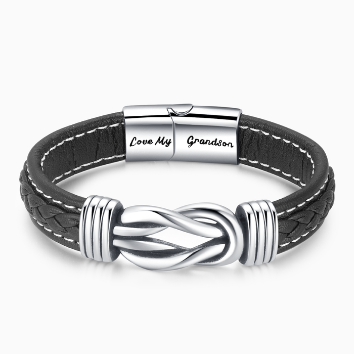 To My Grandson, Love You Forever Linked Braided Leather Bracelet