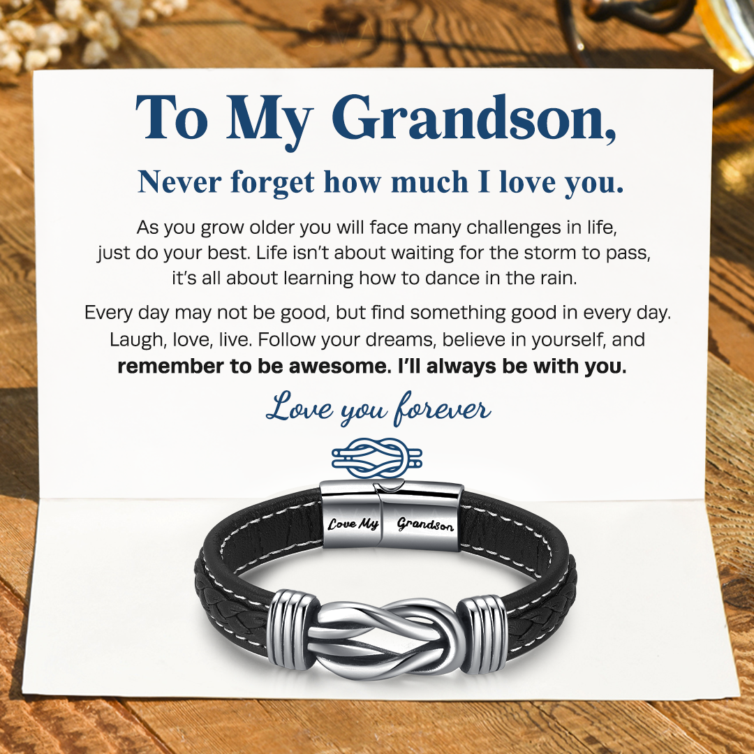 To My Grandson, Love You Forever Linked Braided Leather Bracelet