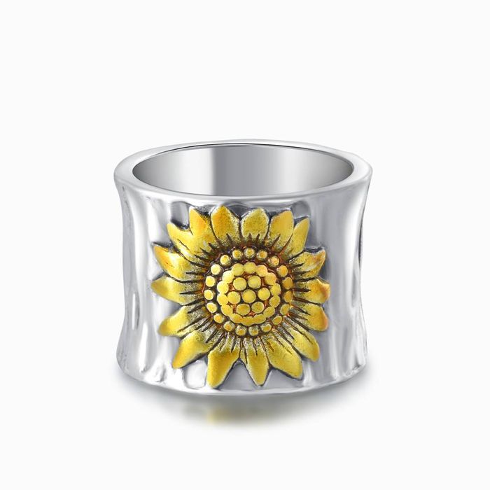 To My Daughter Golden Sunflower Wide Band Ring