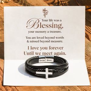 Until We Meet Again Leather Cross Bracelet