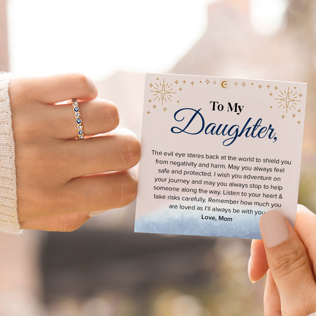 To My Daughter Heart and Evil Eye Ring