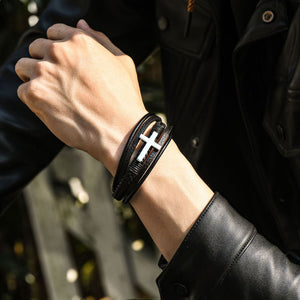 Until We Meet Again Leather Cross Bracelet